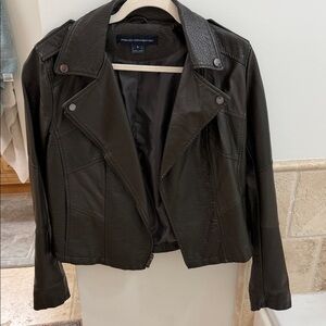 French Connection Dark Leather Biker Jacket